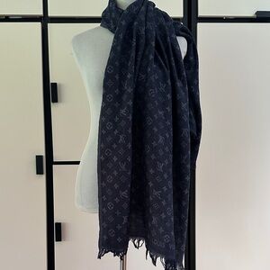Dark & light blue Monogram Scarf - designer style